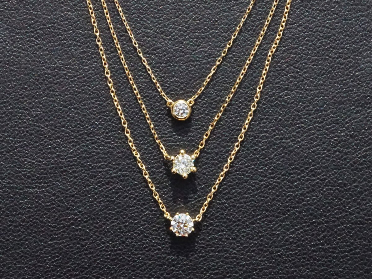 □現行品□【AHKAH】K18YGハリコッツネックレス/一粒ダイヤ/0.08ct-